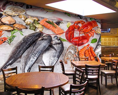 zeevruchten thema visrestaurant muurschildering 