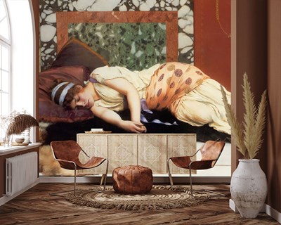 slapende vrouw muurschildering