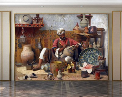 schilderij van een man die keramische muurschildering schildert