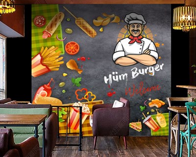 hamburger restaurant thema muurschildering