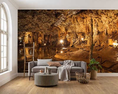 water gevulde grot interieur thema muurschildering