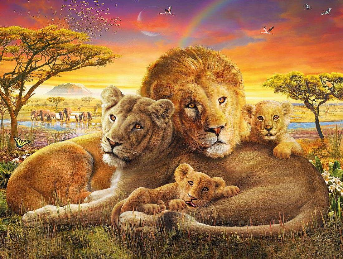 schattig leeuwenfamilie behang