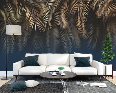 goud palmbladeren behang