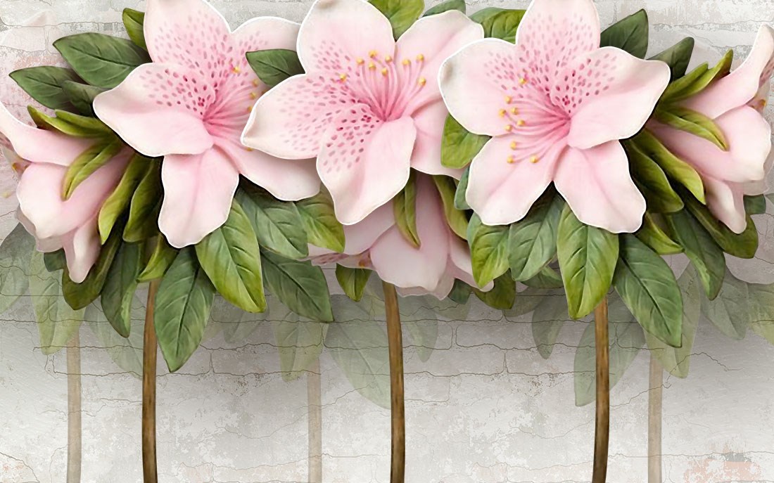 3D Roze Bloemen Behang