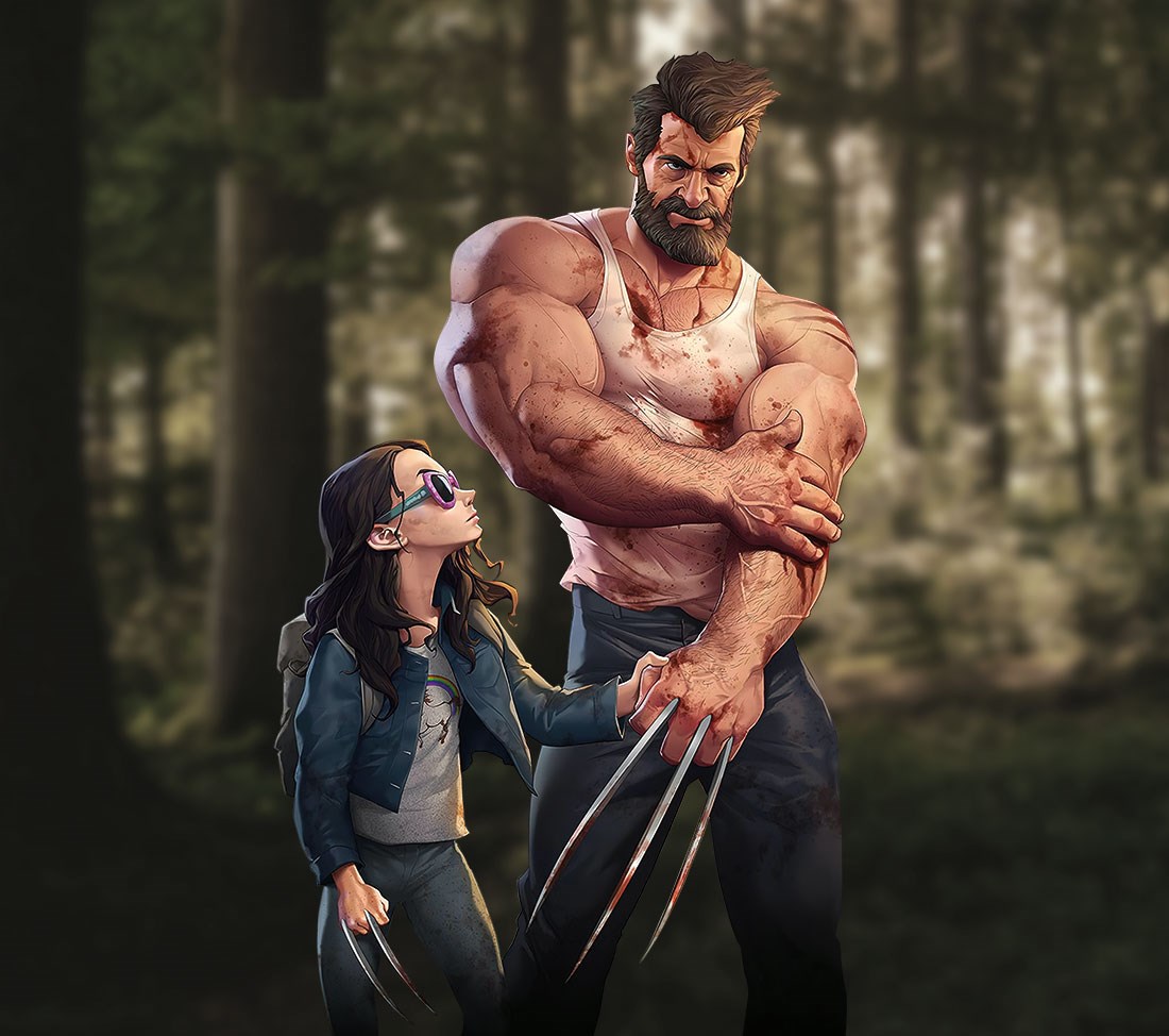 Wolverine en Laura geïllustreerd behang