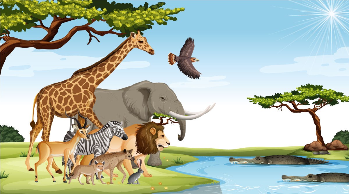 Wild Nature Dieren Geïllustreerd Behang