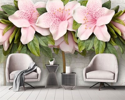 3D Roze Bloemen Behang