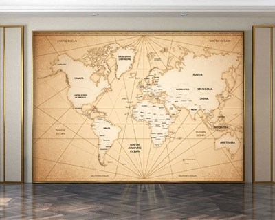 Getrommelde wereldkaart geïllustreerd behang 