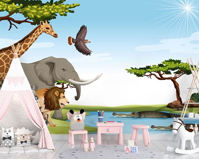 Wild Nature Dieren Geïllustreerd Behang