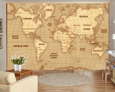 Getrommeld Wereldkaart Behang