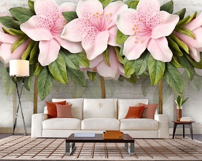 3D Roze Bloemen Behang