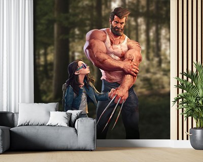 Wolverine en Laura geïllustreerd behang