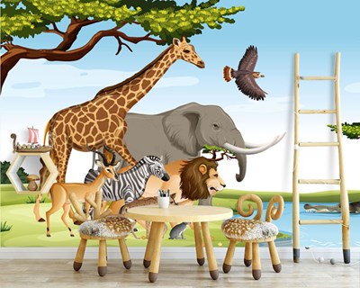 Wild Nature Dieren Geïllustreerd Behang