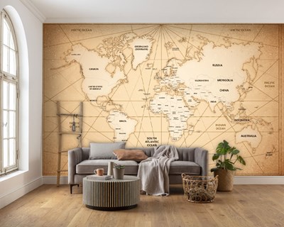 Getrommelde wereldkaart geïllustreerd behang 