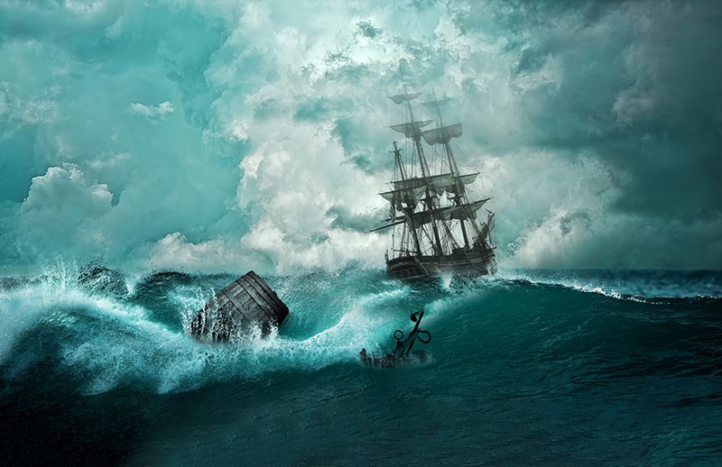 Schip in de Storm geïllustreerd behang