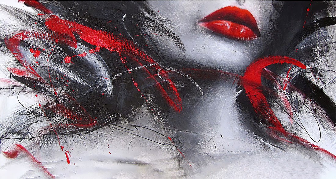 Red Lipped Woman Tafelbehang