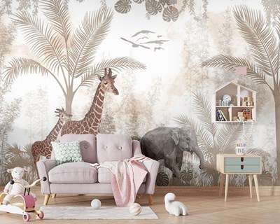 Olifant Giraffe en Tropisch Bos Behang