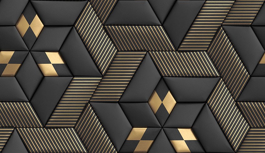 3D Zwart Goud Geometrisch Gevormd Behang