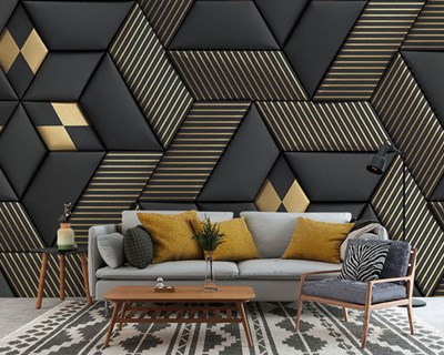 3D Zwart Goud Geometrisch Gevormd Behang