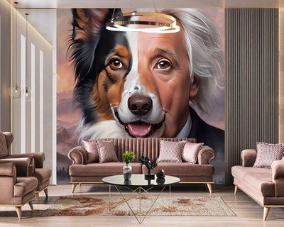 Half Hond Half Einstein Geïllustreerd Behang 