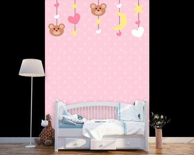 Roze achtergrond babykamer behang 