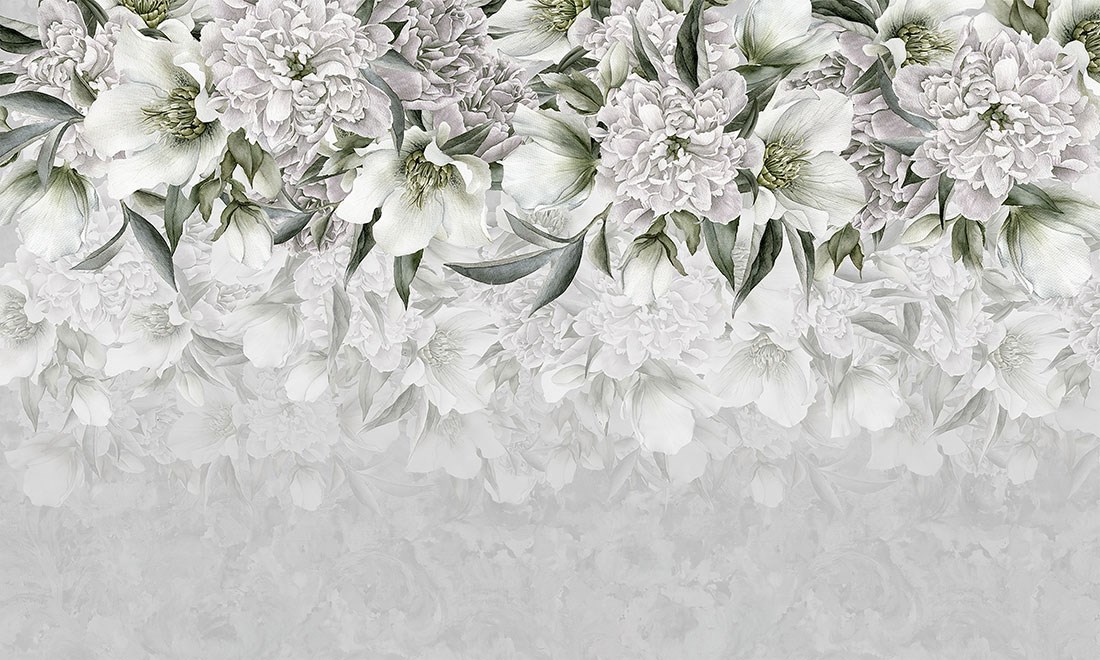 behang met witte bloemen als thema