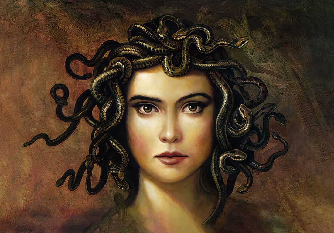 mythologisch wezen Medusa geïllustreerd behang