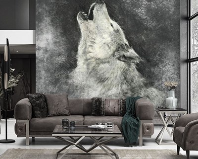huilende wolf schilderij behang