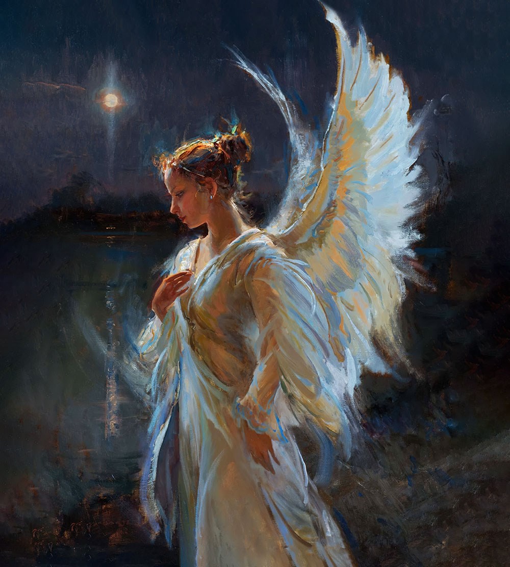 canvas engel geïllustreerd behang