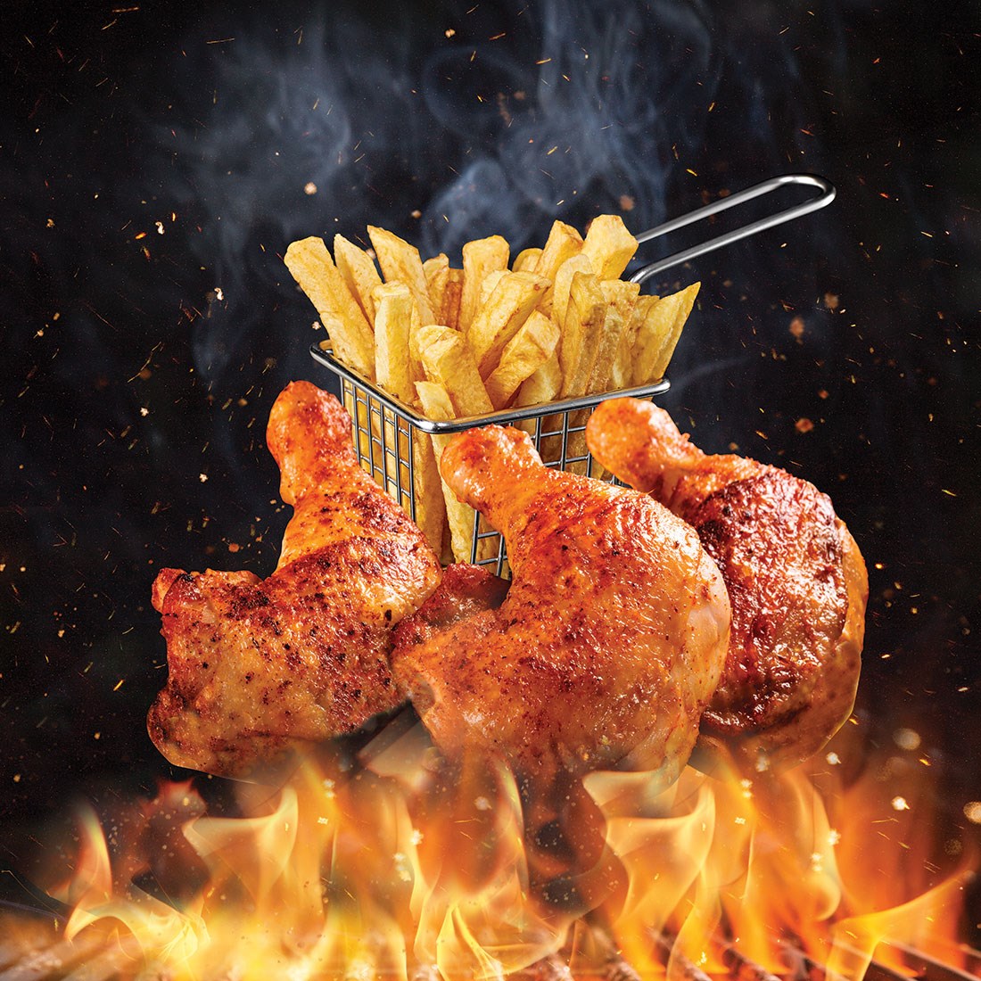gegrilde kip en aardappel thema muurschildering