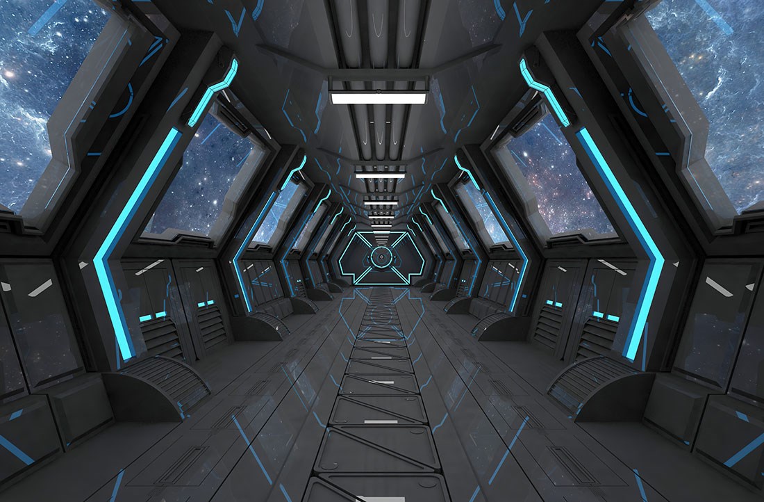 Spaceshuttle interieurbehang met 3D-diepte