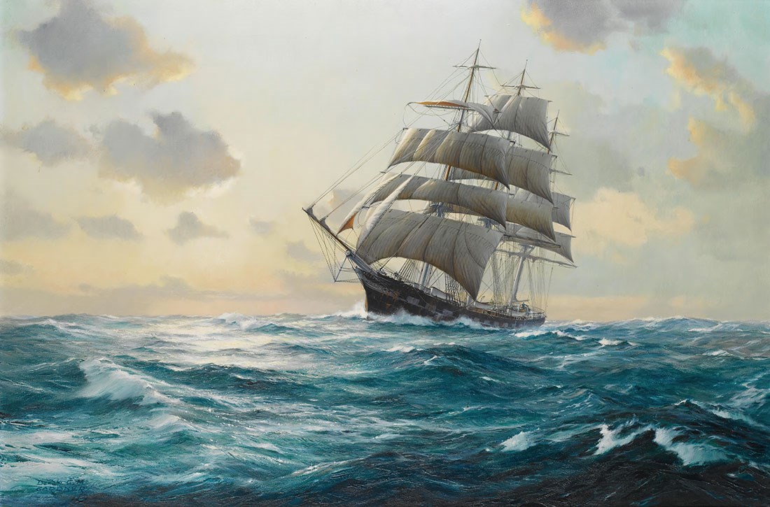 Behang met afbeeldingen van zeilschepen in zee