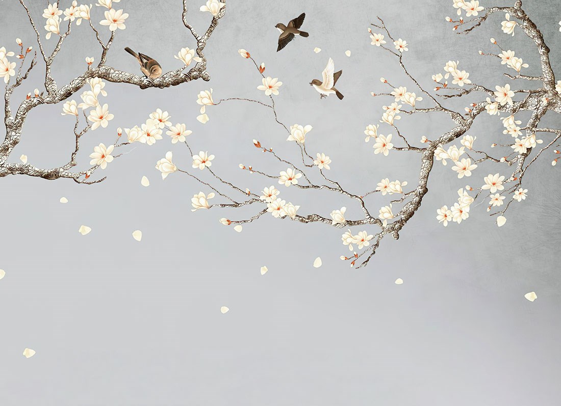 magnolia bloemtakken behang