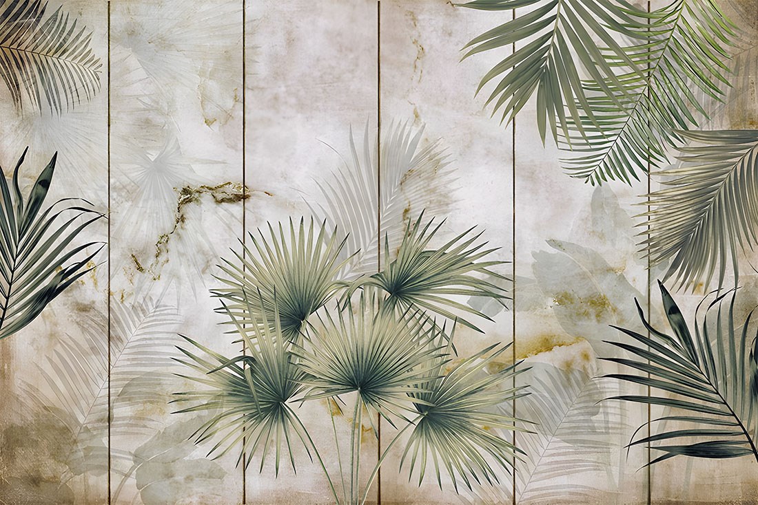 behang met palmbladeren als thema