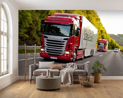 rood scania vrachtwagen geïllustreerd behang