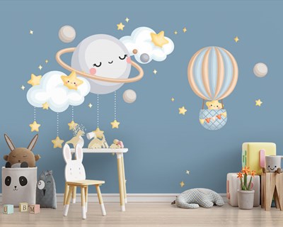 Wolkenthema behang voor de babykamer 