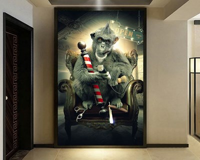 Behang voor kapperszaken met afbeeldingen van apen