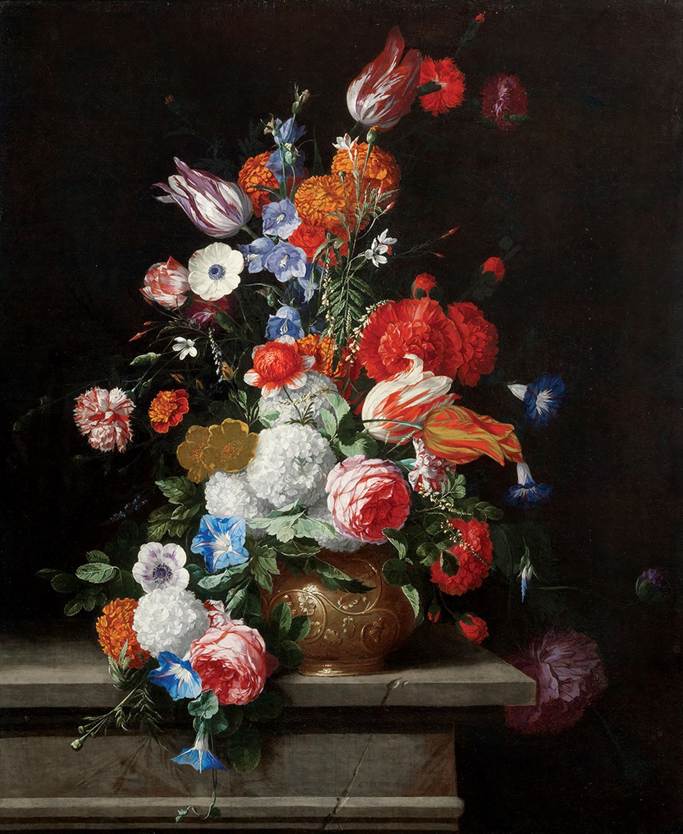 kleurrijke bloemen in een vaas canvas schilderij behang