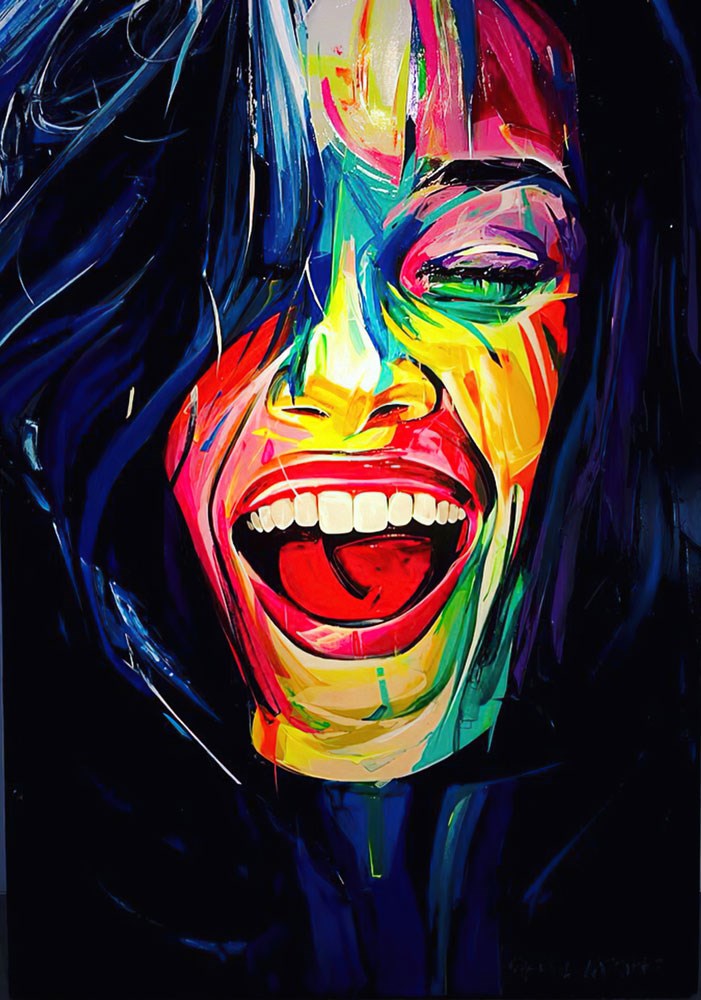 lachende vrouw gezicht schilderen behang
