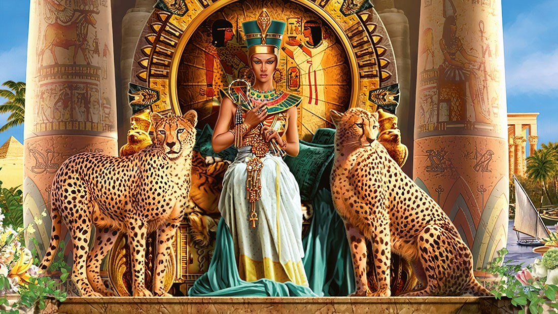 Behang met afbeeldingen van Cleopatra en de leeuwen