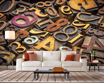 Behang met houten figuren als thema