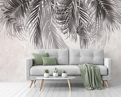 zwart-wit palmbladeren foto behang
