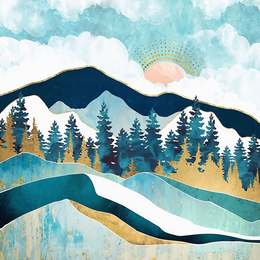 Abstracte bergen en boslandschap wallpaper 