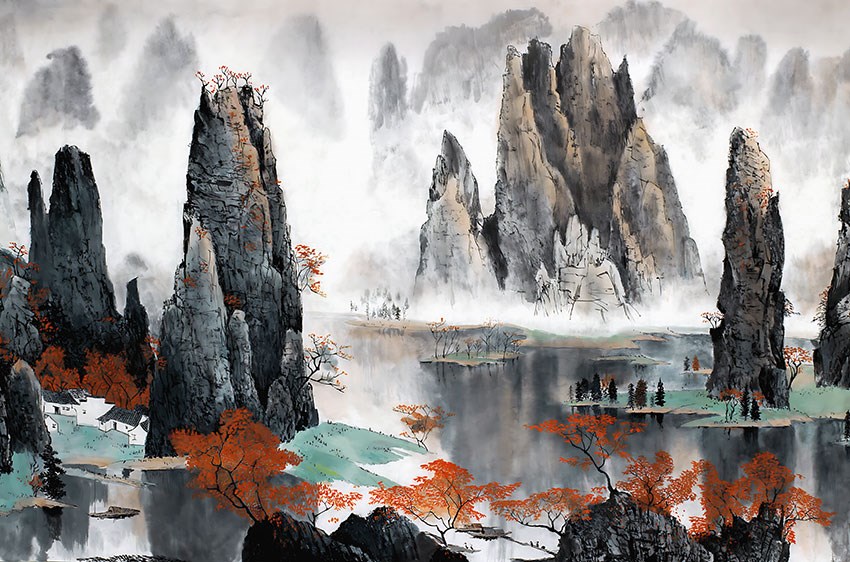 Olieverfschilderij China Landschapsschilderij Behang