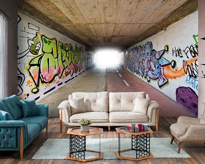 3D Graffiti Tunnel Landschap Behang