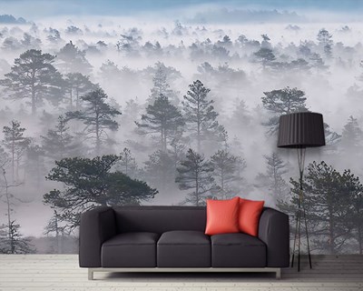 Misty Forest Geïllustreerd Behang