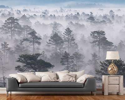 Misty Forest Geïllustreerd Behang
