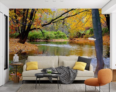 Behang met boslandschap in de herfst