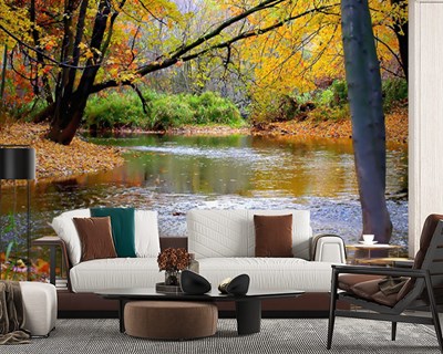 Behang met boslandschap in de herfst