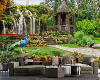 Behang met uitzicht op tuin waterval
